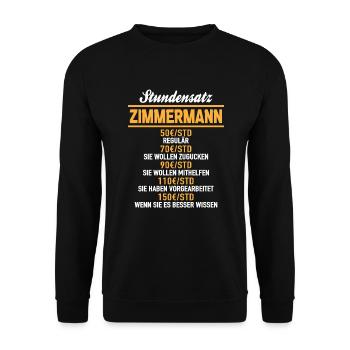 Stundensatz Zimmermann Zimmerei Zimmerer Schreiner - Unisex Pullover - Schwarz - Vorne - Alina (178cm) & Michal (187cm)