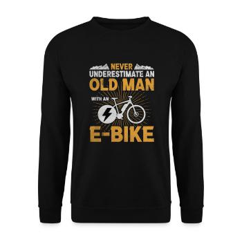 Old Man E-Bike Alte Männer Fahrradfahren Radfahrt - Unisex Pullover - Schwarz - Vorne - Alina (178cm) & Michal (187cm)