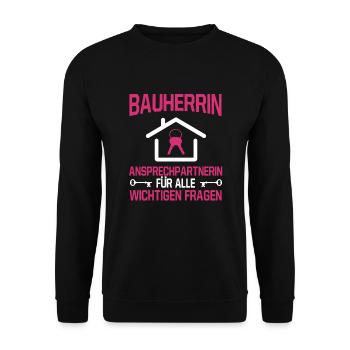 Bauherrin Ansprechpartnerin Fragen Hausbau Bauen - Unisex Pullover - Schwarz - Vorne - Alina (178cm) & Michal (187cm)