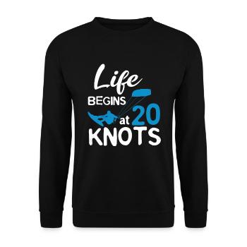 Life Begins 20 Knots Kiteboarding Windsurfing Surf - Unisex Pullover - Schwarz - Vorne - Alina (178cm) & Michal (187cm)