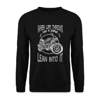Life Throws Curve Lean Into It Motorräder Biker - Unisex Pullover - Schwarz - Vorne - Alina (178cm) & Michal (187cm)