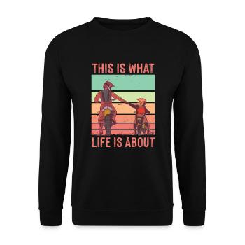 Father Son Life Is About Papa Motocross Bike - Unisex Sweatshirt - black - Front - Alina (178cm) & Michal (187cm)