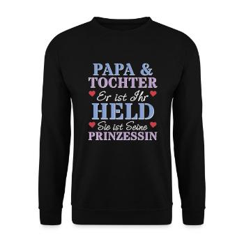 Vater Tochter Held Prinzessin Herz Werdender Papa - Unisex Pullover - Schwarz - Vorne - Alina (178cm) & Michal (187cm)
