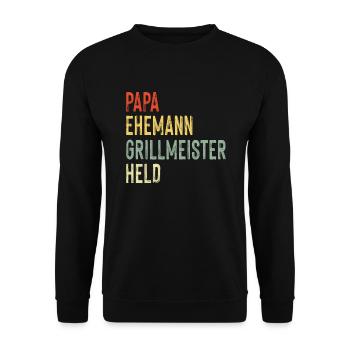 Papa Ehemann Grillmeister Held Familienvater Grill - Unisex Pullover - Schwarz - Vorne - Alina (178cm) & Michal (187cm)
