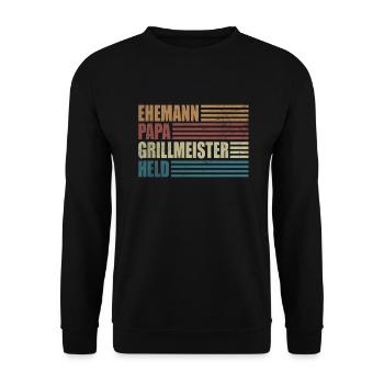 Vintage Ehemann Papa Grillmeister Held - Unisex Pullover - Schwarz - Vorne - Alina (178cm) & Michal (187cm)
