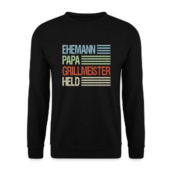 Ehemann Papa Grillmeister Held - Unisex Pullover - Schwarz - Vorne - Alina (178cm) & Michal (187cm)