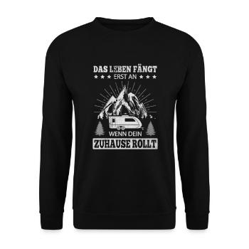 Zuhause Rollt Wohnwagen Camper Dauercamper Reise - Unisex Pullover - Schwarz - Vorne - Alina (178cm) & Michal (187cm)
