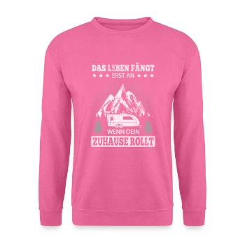 Zuhause Rollt Wohnwagen Camper Dauercamper Reise - Unisex Pullover - Pink - Vorne