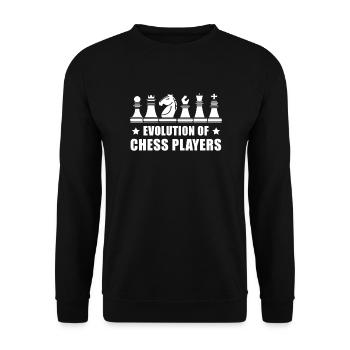 Evolution Of Chess Players Schachfiguren Geschenk - Unisex Pullover - Schwarz - Vorne - Alina (178cm) & Michal (187cm)