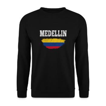 Medellin Kolumbien Flagge Kolumbianische Stadt - Unisex Pullover - Schwarz - Vorne - Alina (178cm) & Michal (187cm)