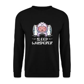 Sleep Whisperer Schlaf Schaaf Wortspiel Farmer - Unisex Pullover - Schwarz - Vorne - Alina (178cm) & Michal (187cm)