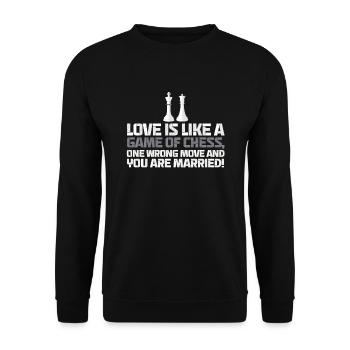 Liebe Schach Spiel Ein Falscher Zug Verheiratet - Unisex Pullover - Schwarz - Vorne - Alina (178cm) & Michal (187cm)
