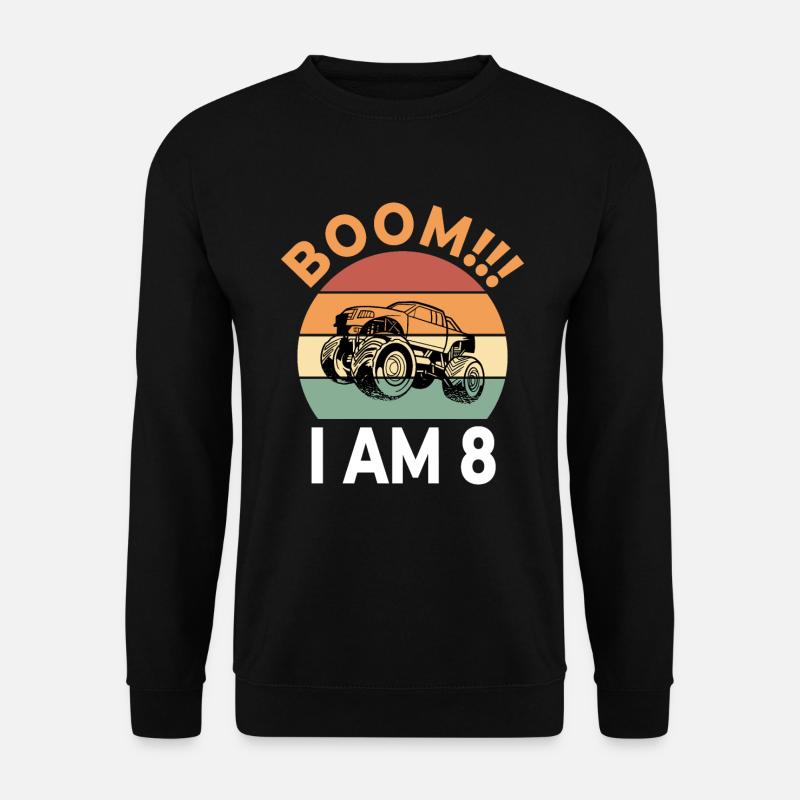 Boom I Am 8 Kinder Monster Truck Retro Geburtstag - Unisex Pullover - Schwarz