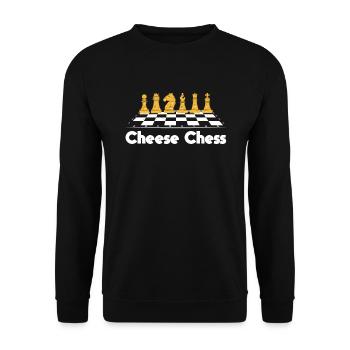 Cheese Chess Käsige Schachbrett Figuren Geschenk - Unisex Pullover - Schwarz - Vorne - Alina (178cm) & Michal (187cm)