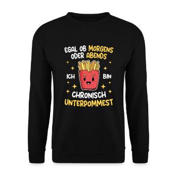 Pommes Morgens Abends Chronisch Unterpommest - Unisex Pullover - Schwarz - Vorne - Alina (178cm) & Michal (187cm)