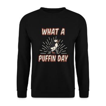 What A Puffin Day Papageitaucher Papageientaucher - Unisex Pullover - Schwarz - Vorne - Alina (178cm) & Michal (187cm)
