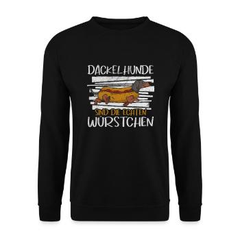 Dackelhunde Sind Die Echten Würstchen Dackel Wurst - Unisex Pullover - Schwarz - Vorne - Alina (178cm) & Michal (187cm)