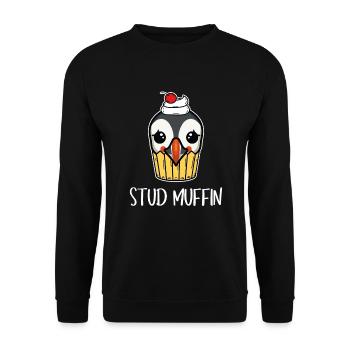 Stud Muffin Puffin Papageientaucher Wortspiel - Unisex Pullover - Schwarz - Vorne - Alina (178cm) & Michal (187cm)