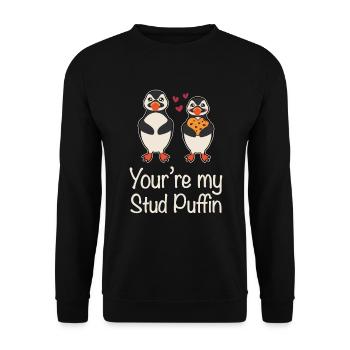 Du Bist Mein Stud Puffin Beziehung Liebe Seevogel - Unisex Pullover - Schwarz - Vorne - Alina (178cm) & Michal (187cm)