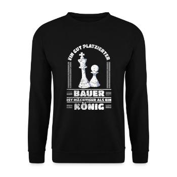 Schach Schachspieler Bauer Mächtiger Als König - Unisex Pullover - Schwarz - Vorne - Alina (178cm) & Michal (187cm)