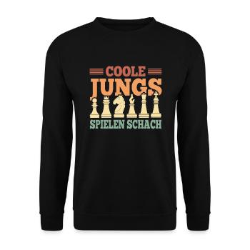 Coole Jungs Spielen Schach Retro Schachfiguren - Unisex Pullover - Schwarz - Vorne - Alina (178cm) & Michal (187cm)