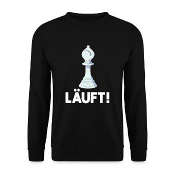 Schachfigur Läufer Wortspiel Läuft Schachspieler - Unisex Pullover - Schwarz - Vorne - Alina (178cm) & Michal (187cm)