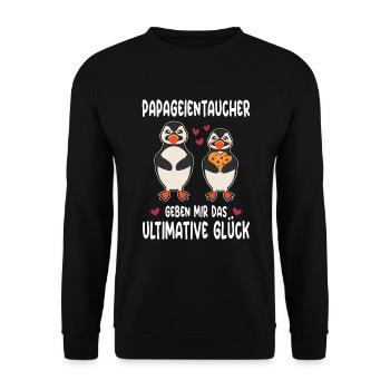 Papageientaucher Geben Mir Das Ultimative Glück - Unisex Pullover - Schwarz - Vorne - Alina (178cm) & Michal (187cm)