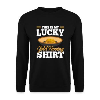 Lucky Gold Panning Shirt Geschenk Für Goldgräber - Unisex Pullover - Schwarz - Vorne - Alina (178cm) & Michal (187cm)