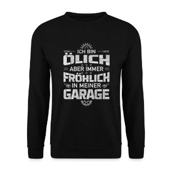Ölich Fröhlich Werkstatt Autoschrauber Mechaniker - Unisex Pullover - Schwarz - Vorne - Alina (178cm) & Michal (187cm)