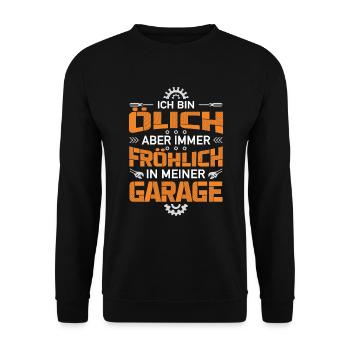 Werkstatt Ölich Aber Fröhlich Garage Mechaniker - Unisex Pullover - Schwarz - Vorne - Alina (178cm) & Michal (187cm)