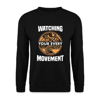 Watching You Every Movement Uhrmacher Wortspiel - Unisex Pullover - Schwarz - Vorne - Alina (178cm) & Michal (187cm)