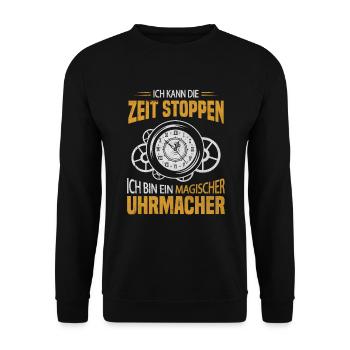 Uhren Werkstatt Zeit Stoppen Uhrmacher Geschenk - Unisex Pullover - Schwarz - Vorne - Alina (178cm) & Michal (187cm)
