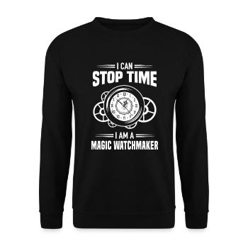 Can Stop Time Magic Watchmaker Gift - Unisex Sweatshirt - black - Front - Alina (178cm) & Michal (187cm)