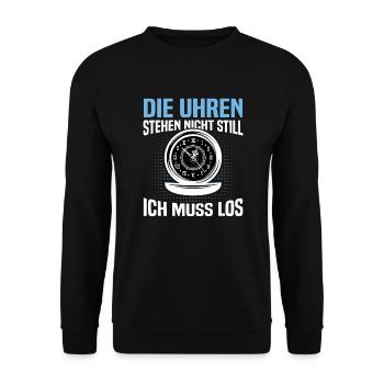 Uhren Stehen Nicht Still Uhrliebhaber Uhrmacher - Unisex Pullover - Schwarz - Vorne - Alina (178cm) & Michal (187cm)