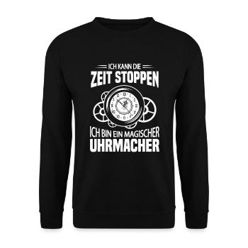 Uhren Werkstatt Zeit Stoppen Uhrmacher Geschenk - Unisex Pullover - Schwarz - Vorne - Alina (178cm) & Michal (187cm)