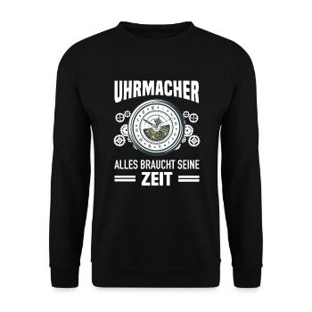 Uhrmacher Uhrmeister Uhren Sammler Geschenk - Unisex Pullover - Schwarz - Vorne - Alina (178cm) & Michal (187cm)