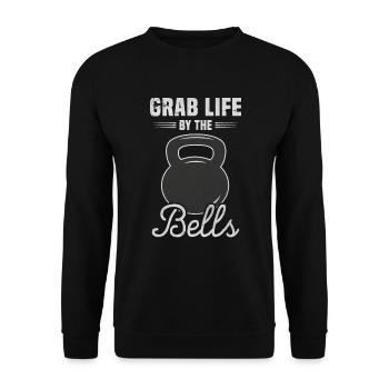 Kettlebell Hanteln Workout Grab Life By The Bells - Unisex Pullover - Schwarz - Vorne - Alina (178cm) & Michal (187cm)