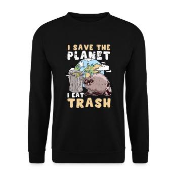 Raccoon Save Planet Eat Trash Geschenk - Unisex Pullover - Schwarz - Vorne - Alina (178cm) & Michal (187cm)