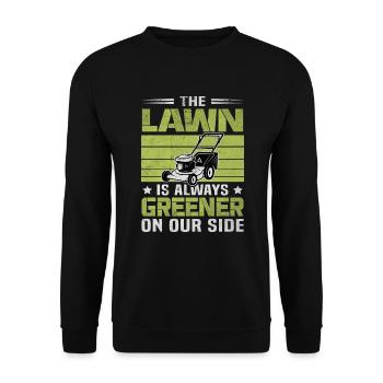Pelouse plus verte de notre côté - Tondeuse à fraiser poussée - Sweat-shirt Unisexe - noir - Devant - Alina (178cm) & Michal (187cm)