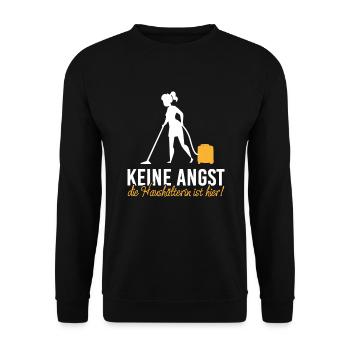 Keine Angst Haushälterin Hier Raumpflege Putzen - Unisex Pullover - Schwarz - Vorne - Alina (178cm) & Michal (187cm)