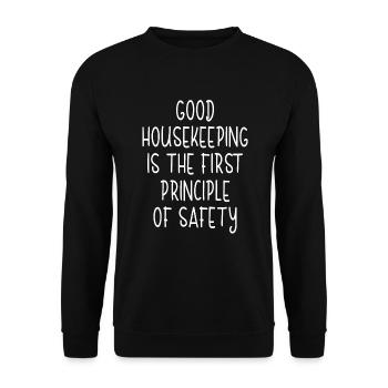 Gute Raumpflege Erste Regel Für Sicherheit Putzen - Unisex Pullover - Schwarz - Vorne - Alina (178cm) & Michal (187cm)