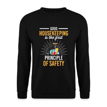 Housekeeping First Principle of Safety Cleaner - Unisex Sweatshirt - black - Front - Alina (178cm) & Michal (187cm)