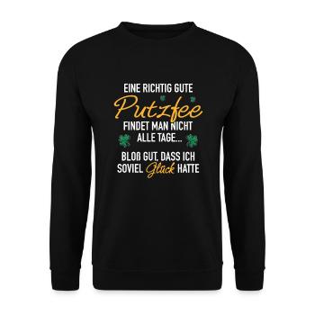 Gute Putzfee Glück Beziehung Ehemann Ehefrau - Unisex Pullover - Schwarz - Vorne - Alina (178cm) & Michal (187cm)
