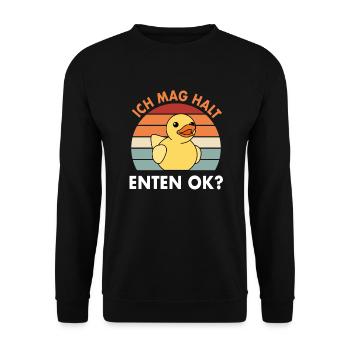 Quietscheenten Gummienten Ich Mag Halt Enten Ok - Unisex Pullover - Schwarz - Vorne - Alina (178cm) & Michal (187cm)