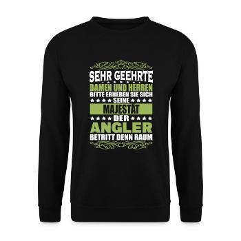 Damen Herrn Majestät Angler Betritt Raum Angeln - Unisex Pullover - Schwarz - Vorne - Alina (178cm) & Michal (187cm)