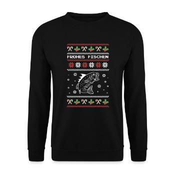 Frohes Fischen Angler Weihnachts Fest Geschenk - Unisex Pullover - Schwarz - Vorne - Alina (178cm) & Michal (187cm)