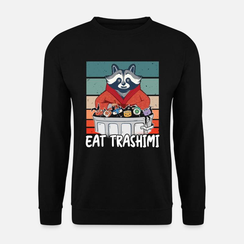 Waschbär Japanisches Sushi Eat Trashimi Wortspiel - Unisex Pullover - Schwarz
