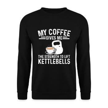 Kaffee Kraft Für Kettlebell Krafttraining Workout - Unisex Pullover - Schwarz - Vorne - Alina (178cm) & Michal (187cm)
