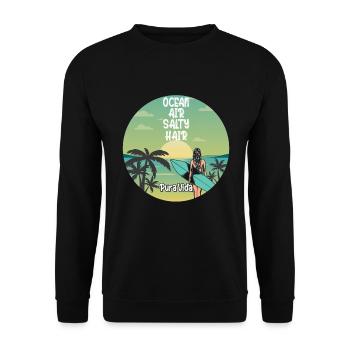 Ocean Air Salty Hair Pura Vida Surfen Surfing - Unisex Sweatshirt - black - Front - Alina (178cm) & Michal (187cm)