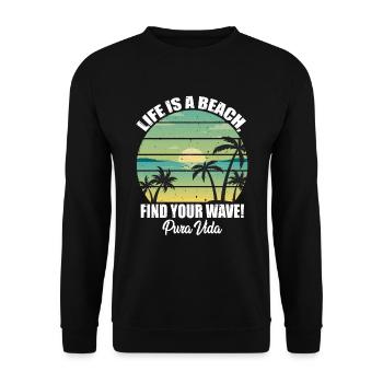 Life Beach Find Your Wellte Pura Vida Latin - Unisex Sweatshirt - black - Front - Alina (178cm) & Michal (187cm)